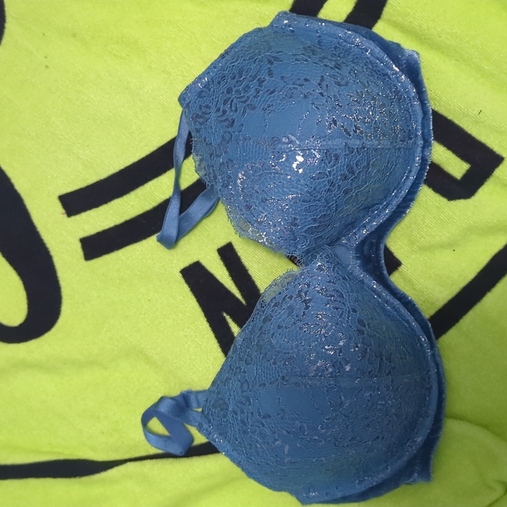 Victoria's Secret Bra Very Sexy Lightly Lined Turquoise/Teal& Silver Plunge 34DD - Picture 1 of 2